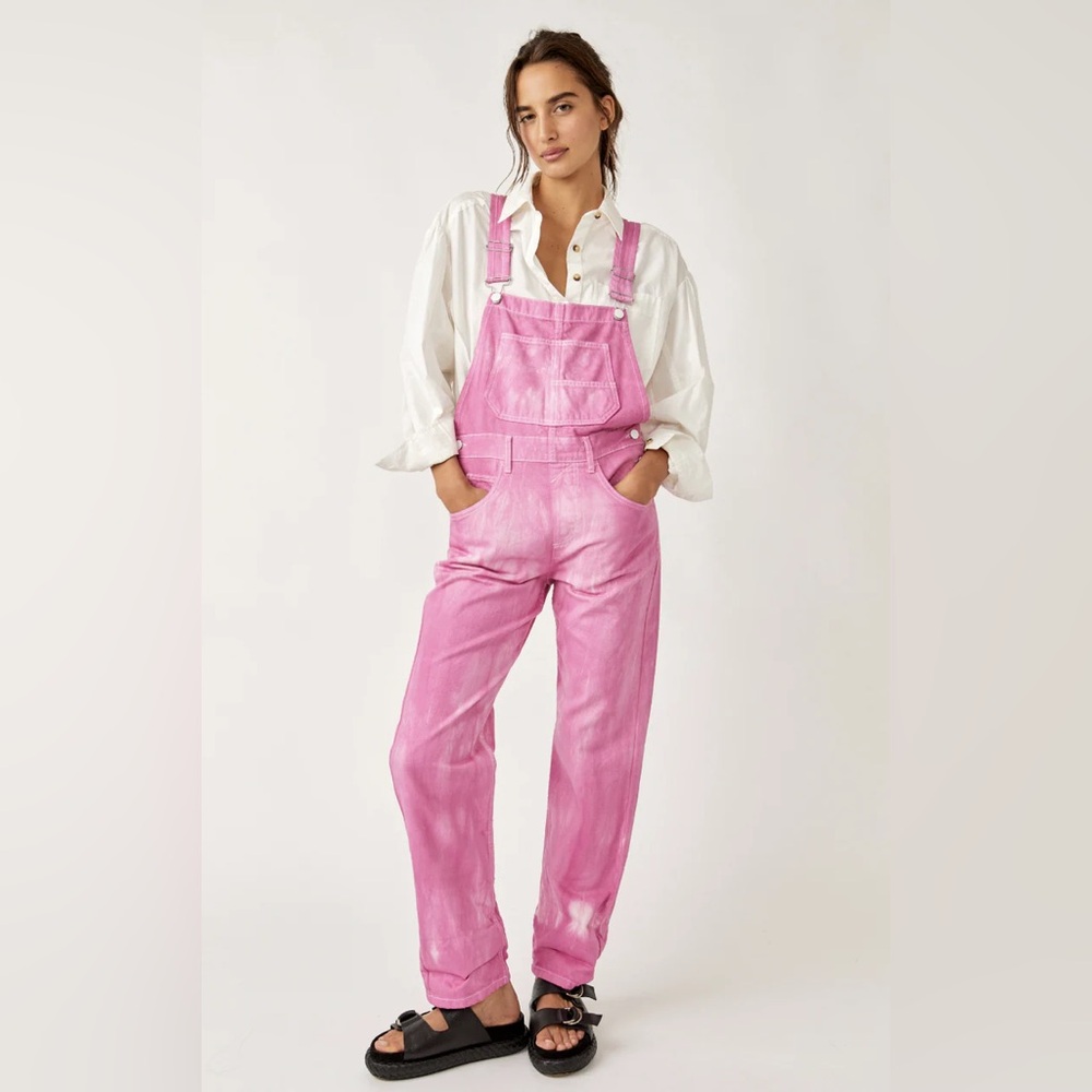 Free People Pink Tie-dye Ziggy Overalls